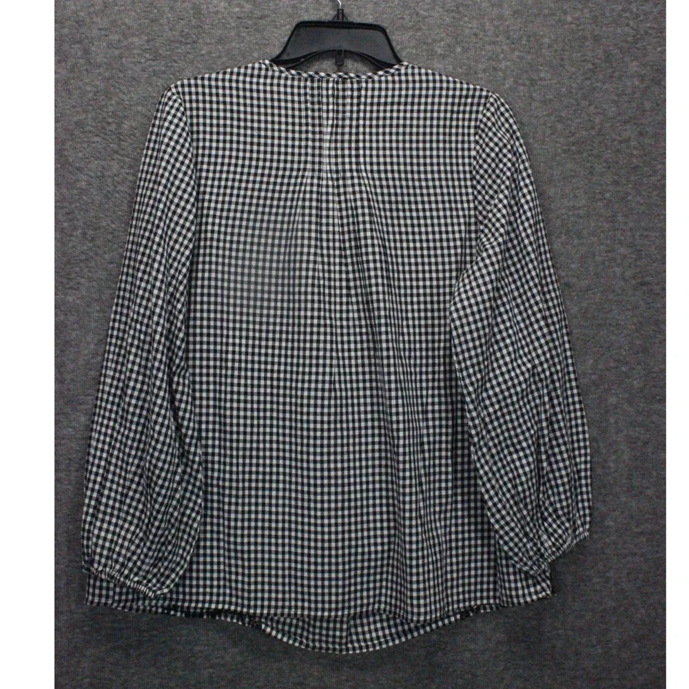 J. Crew Gingham Floral Embroidered Blouse Size M Black/White Puff Sleeve